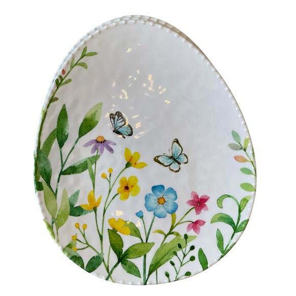 Spring Gatherings Floral Easter Egg Shaped Melamine Salad Plates 8" Set of 4 New - Picture 1 of 15